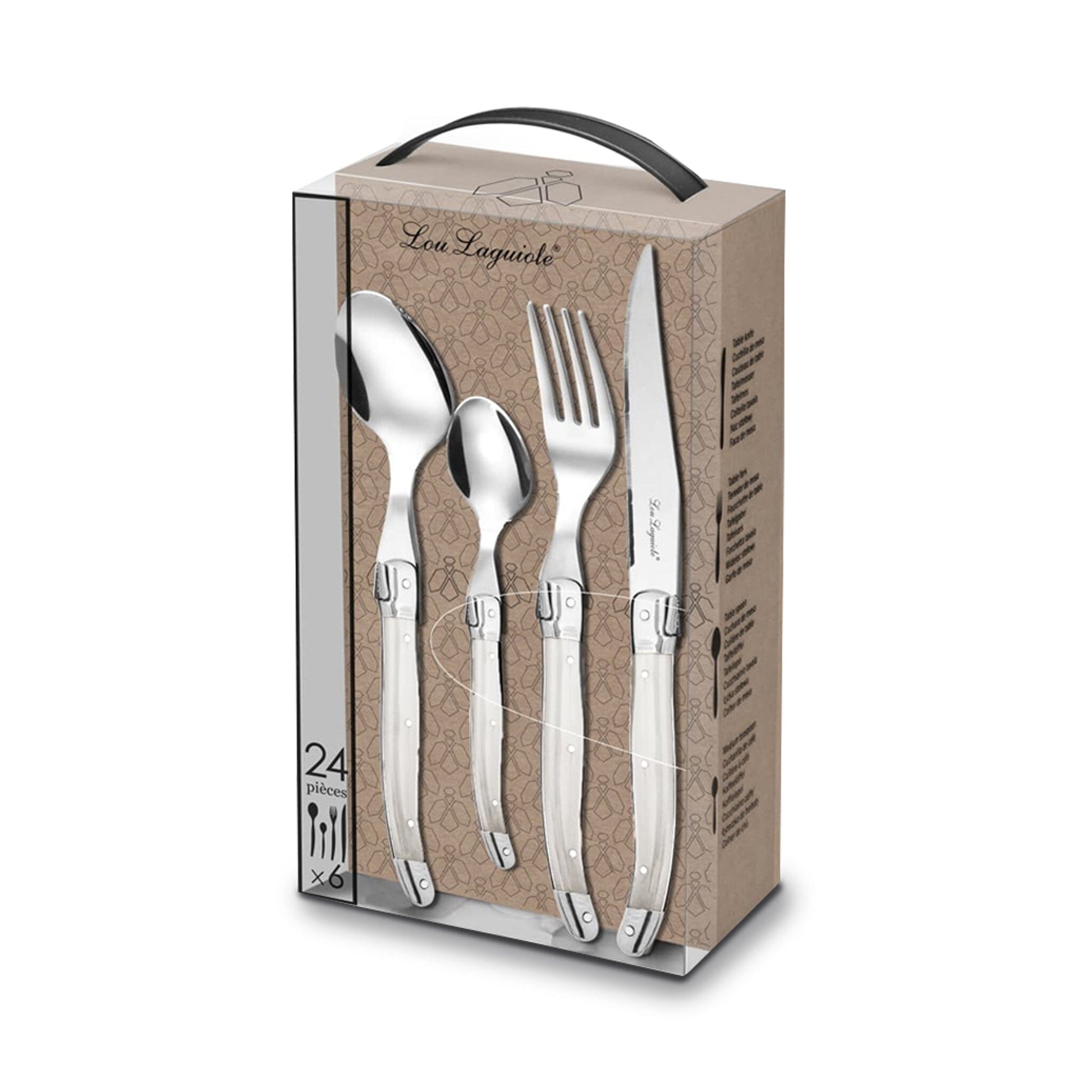 Lou Laguiole - 24-pc cutlery set in open window box - pearl Bestekset Lou Laguiole 