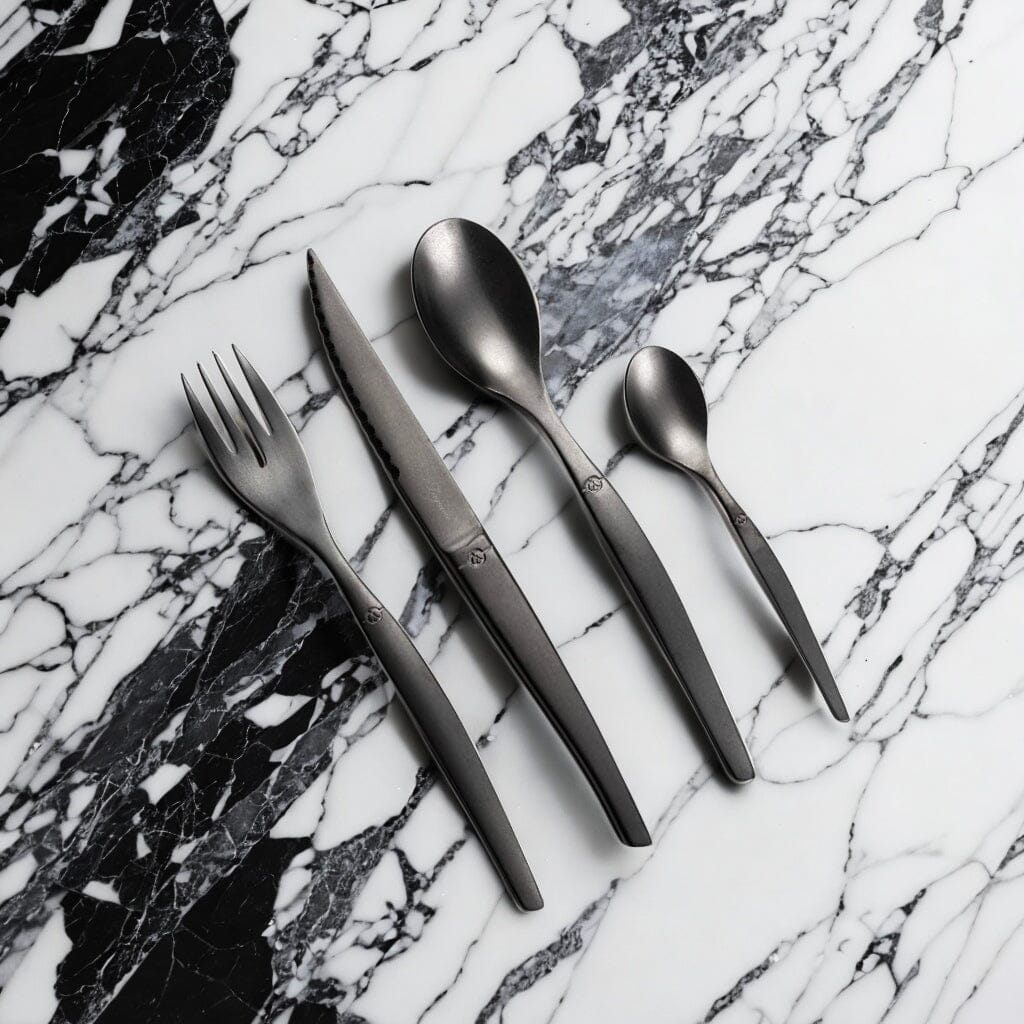 Lou Laguiole Espressolöffel Set 6-tlg. - Edelstahl 18/0 Satiniert, 11.4cm, Spülmaschinengeeignet, Jet Kollektion